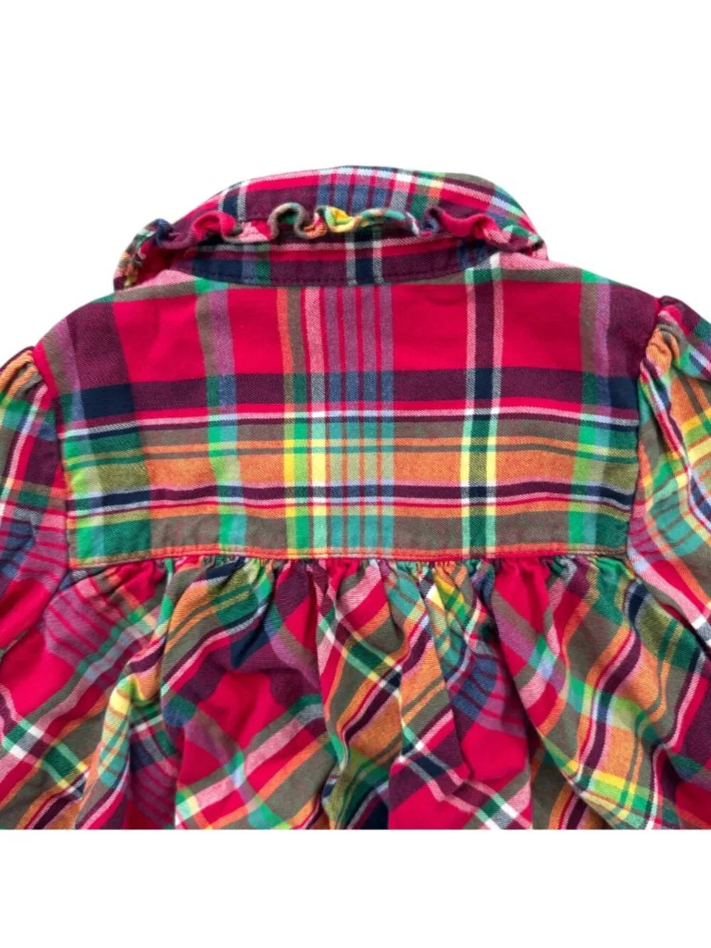 Ralph Lauren Plaid Peplum Top Girls Red Green Button Front Long Sleeve Size 18M